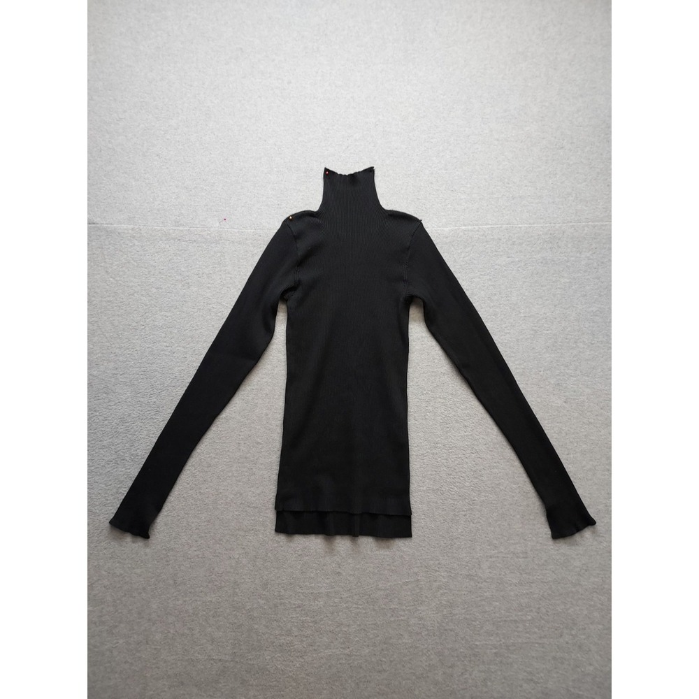 Auralee Women Sweater 1 Black 100% Cotton Turtleneck Long Sleeve Ribbed Casual